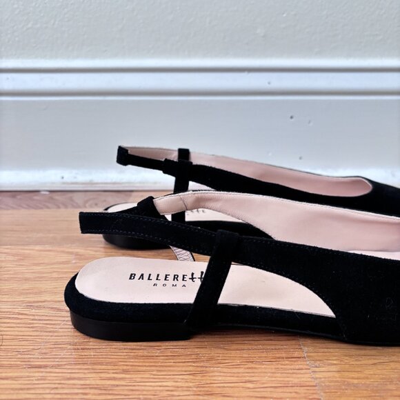 Ballerete Black Suede Square Toe Slingback Ballet Flats - Picture 5 of 12